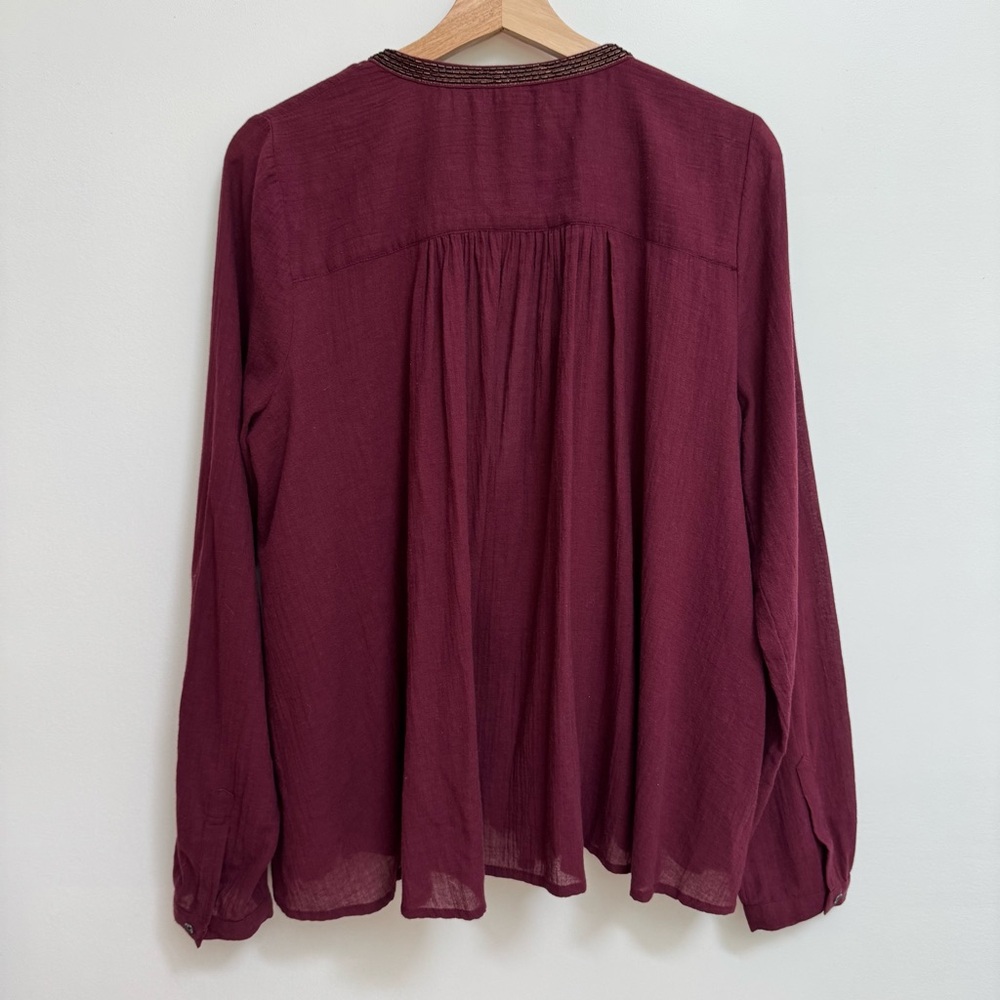 Free People Beaded Button Front Pleated Top 100% Cotton Medium - Picture 7 of 13